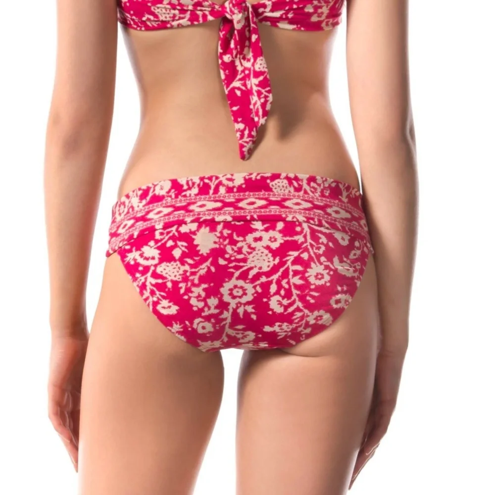 NEW Robin Piccone‎ 'Flora' Twist C Bikini Bottom Fuschia/Cream [SZ Large ]